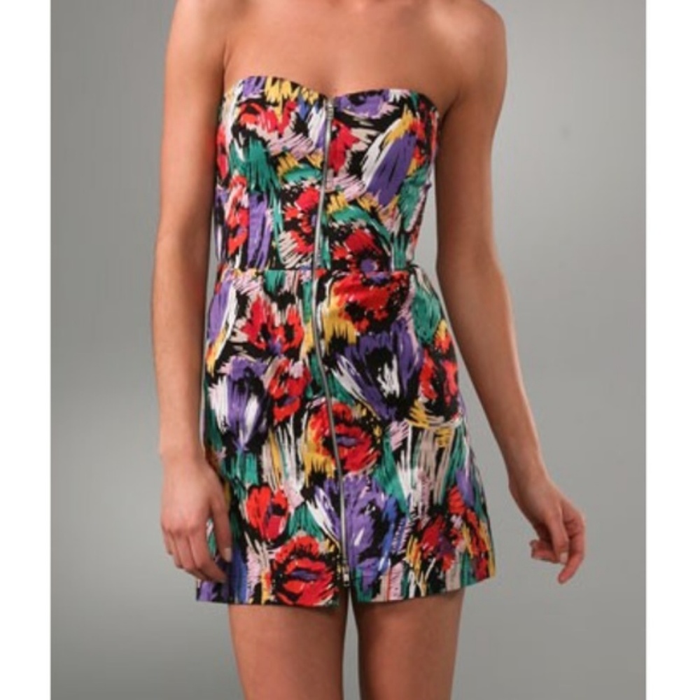 MINKPINK Multi Floral Front Zipper Dress XS NWT